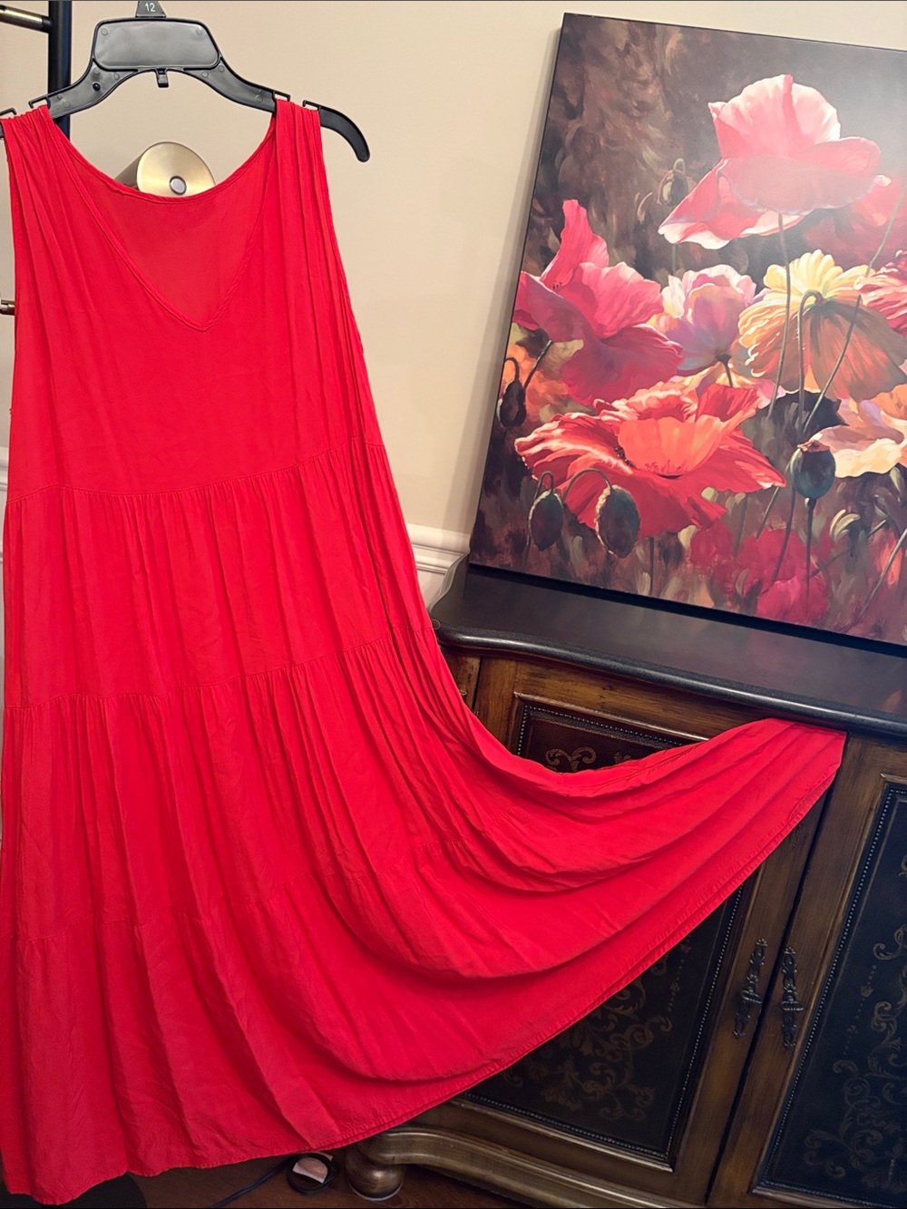 NWOT 100% RAYON Lightweight perfect for hot summer Sleeveless Red V-Neck Dress